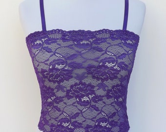 Beaded Lace Cami Tank Top in Lavender Lilac Color With Floral