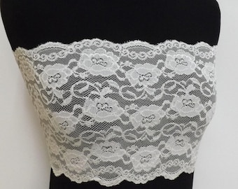 Sujetador bandeau sin tirantes con encaje floral elástico transparente blanco