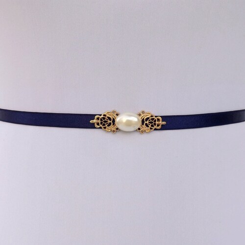 Navy Blue Thin Elastic Waist Belt Silver Jeweled Dress Belt Etsy