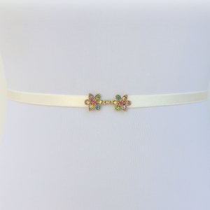 Ivory bridal thin elastic floral wedding dress belt