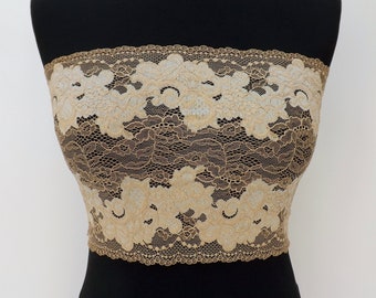 Gold see through elastic lace bandeau top, strapless bra