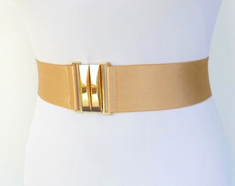 2" wide gold elastic waist belt with gold clasp