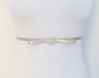 Silver bridal thin elastic Sparkly bow wedding dress belt