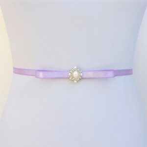 Light purple bridal thin elastic bow belt, pearly wedding dress belt