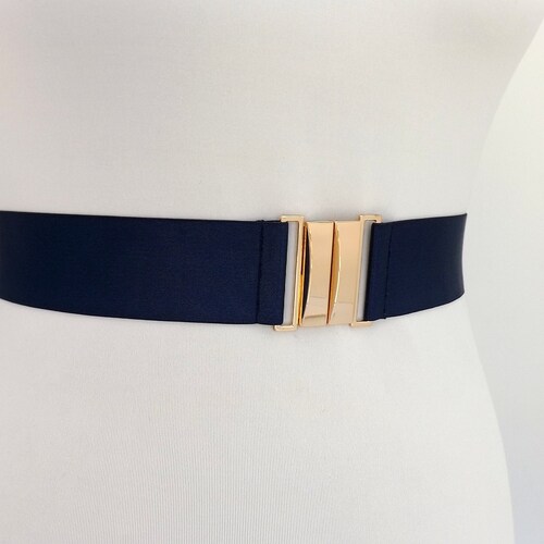 Navy Blue Elastic Velvet Waist Belt With Gold Clasp Etsy