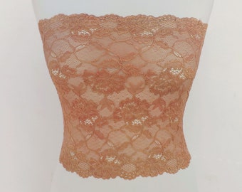 Bronze see through elastic lace tube top strapless