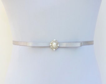 Silver bridal thin elastic bow wedding dress belt