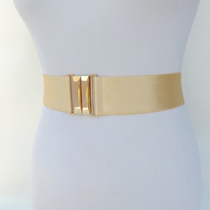 2.2&quot; Wide Champagne elastic waist belt with gold clasp