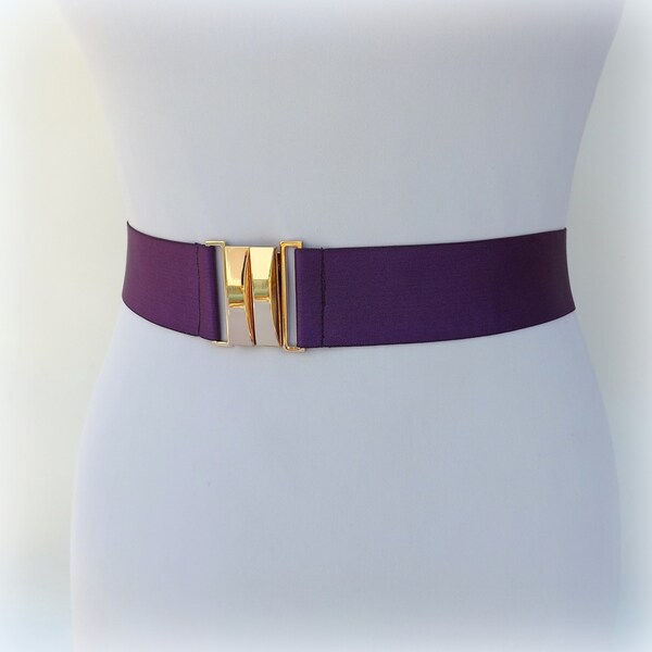 Dark purple elastic waist belt with gold clasp