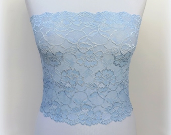 Light blue see through elastic lace tube top strapless