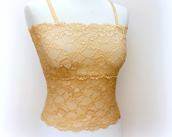 Gold Sheer Elastic Lace Tank Top See Through Camisole Etsy