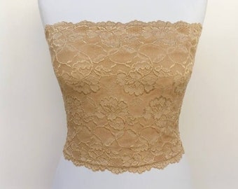 Gold lined elastic lace tube top strapless