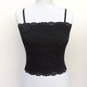 Black lined elastic lace tank top camisole