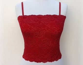 Red lined elastic lace tank top camisole