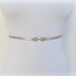 Women's thin silver elastic vintage jeweled waist belt image 1