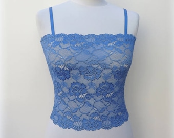 Royal blue see through elastic lace tank top camisole