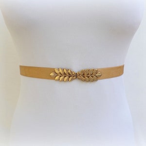 Women's gold elastic grecian leaf waist belt