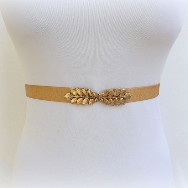 Ceinture élastique dorée pour femme en forme de feuille de style grec