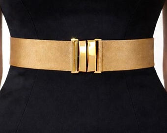 Women's Gold Elastic Waist Belt with Shiny Gold Clasp