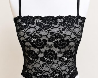 Black see through elastic floral lace tank top camisole