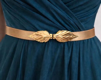 Gold Leaf Bridal Belt: Elastic Wedding Dress Waist Belt