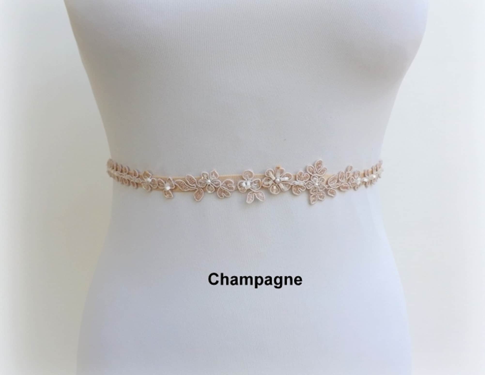 Gold beaded floral lace elastic waist belt Dress belt Etsy