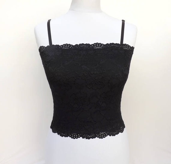 Black Lined Elastic Lace Tank Top Camisole -  UK