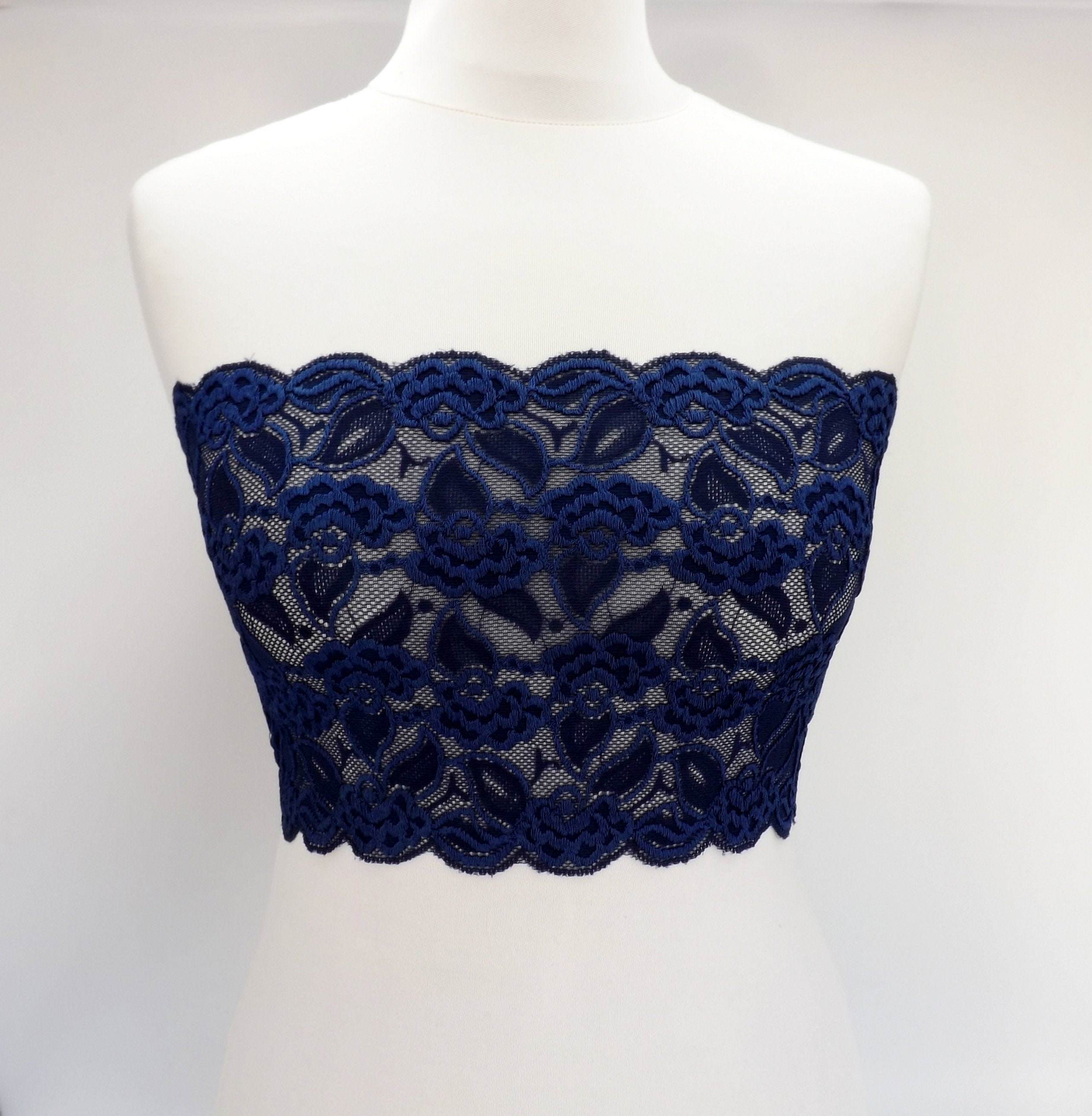 Navy Blue See Through Elastic Lace Bandeau Top Sheer - Etsy UK