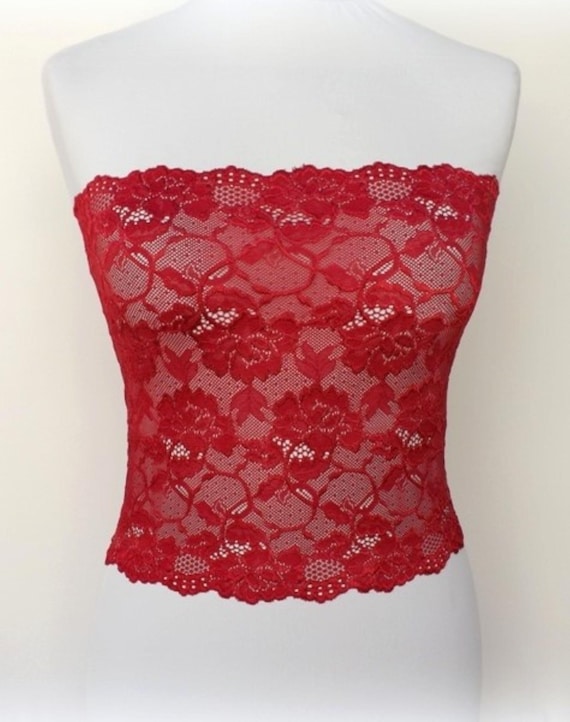Red See Through Elastic Lace Tube Top Strapless - Etsy