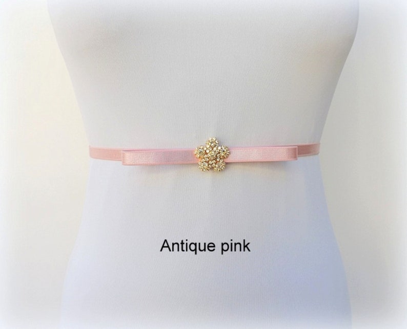 Black thin elastic Sparkly bow dress belt Antique pink