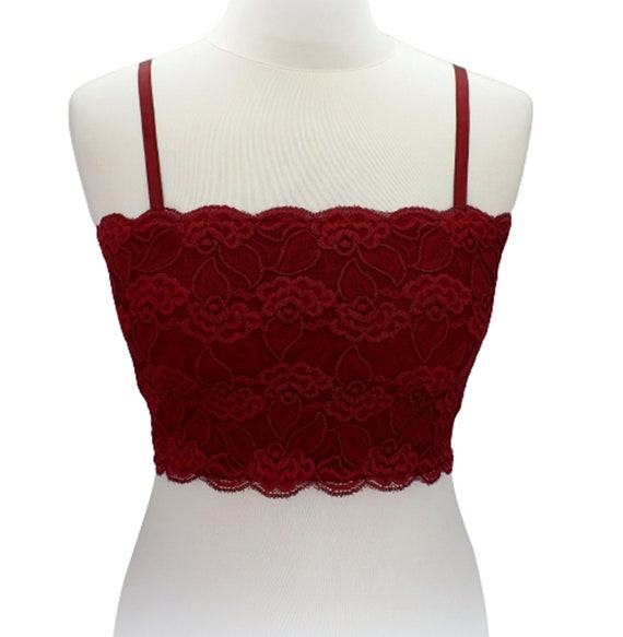 Burgundy Lined Elastic Lace Bralette, Cropped Cami -  Australia