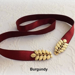 Women's gold elastic grecian leaf waist belt Burgundy