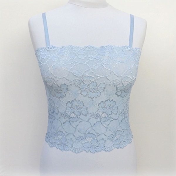Light blue see through elastic lace tank top camisole