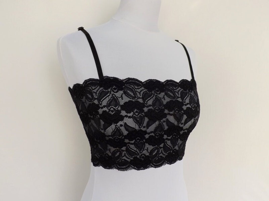Black See Through Elastic Lace Bralette, Cropped Cami - Etsy