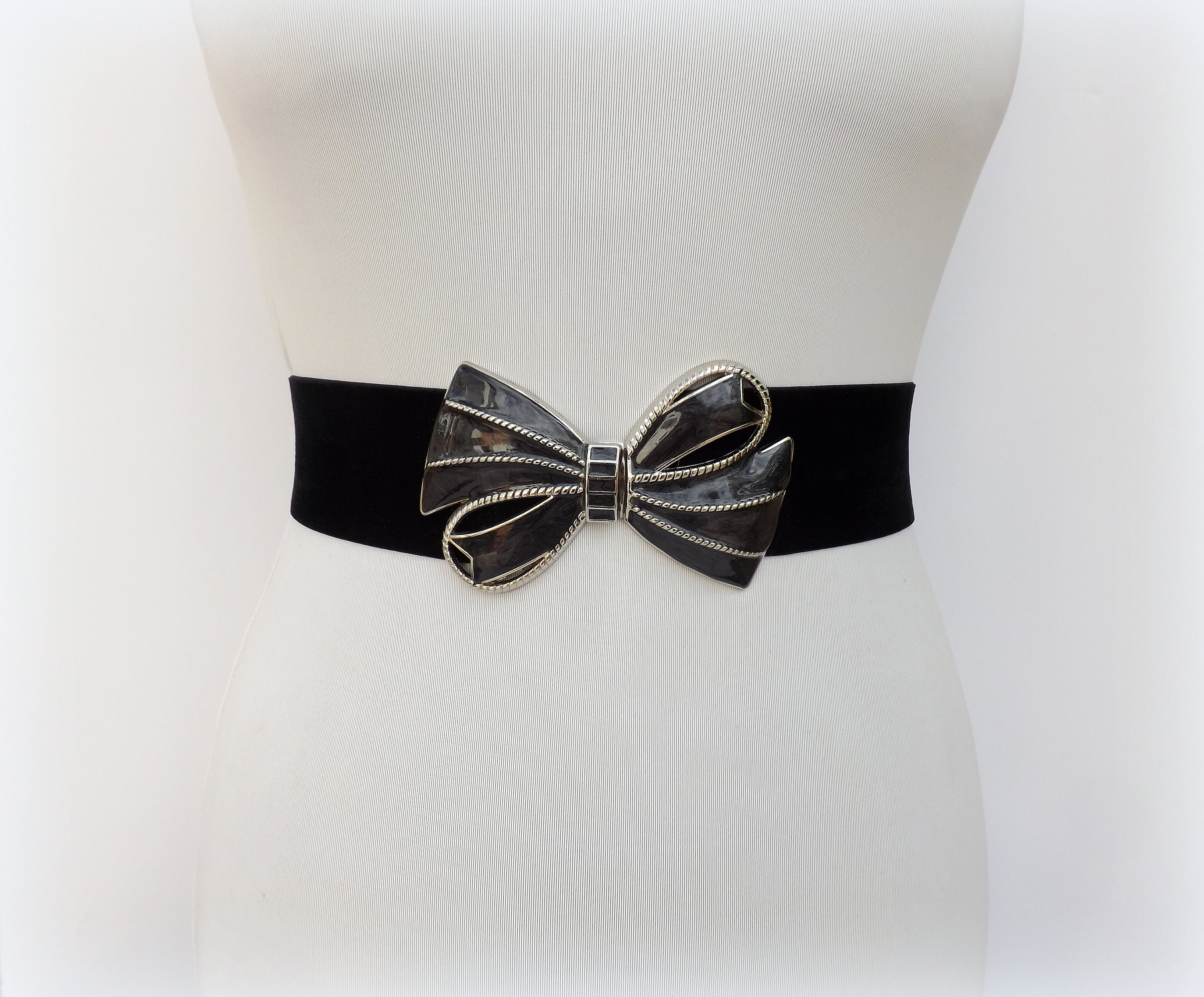 2.2 wide black elastic velvet waist belt Bow dress belt Etsy