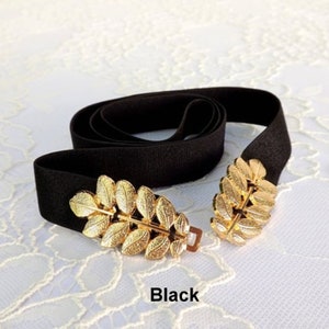 Women's gold elastic grecian leaf waist belt Black