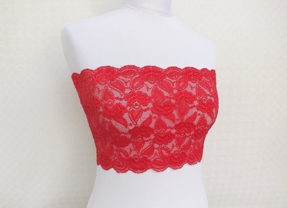 Red See Through Elastic Lace Bandeau Top, Sheer Strapless Bra -  Canada