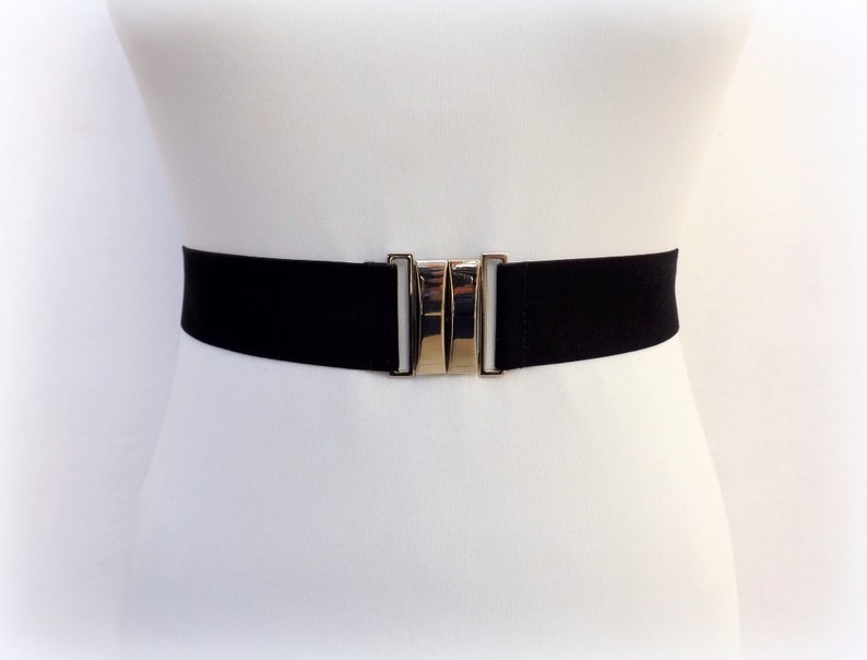Black elastic velvet belt with silver clasp | Etsy