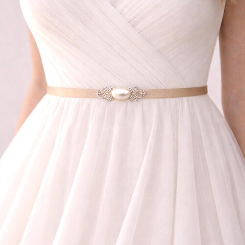 HAYDEN- Simple Freshwater Pearl Minimalist Bridal Belt - Etsy display picture 1