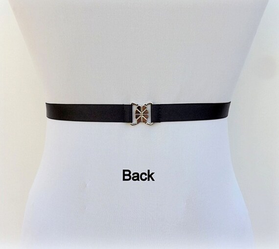 Black Elastic Waist Silver Jeweled Pearl Dress Belt