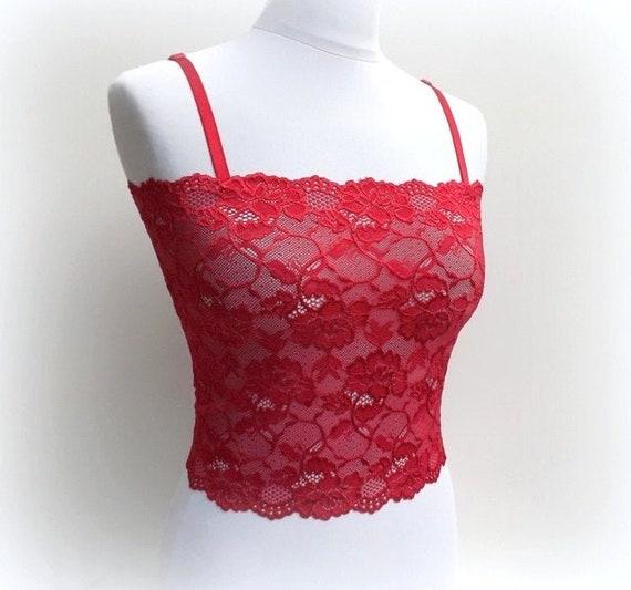 Red lace tank top camisole see through elastic lace cami | Etsy