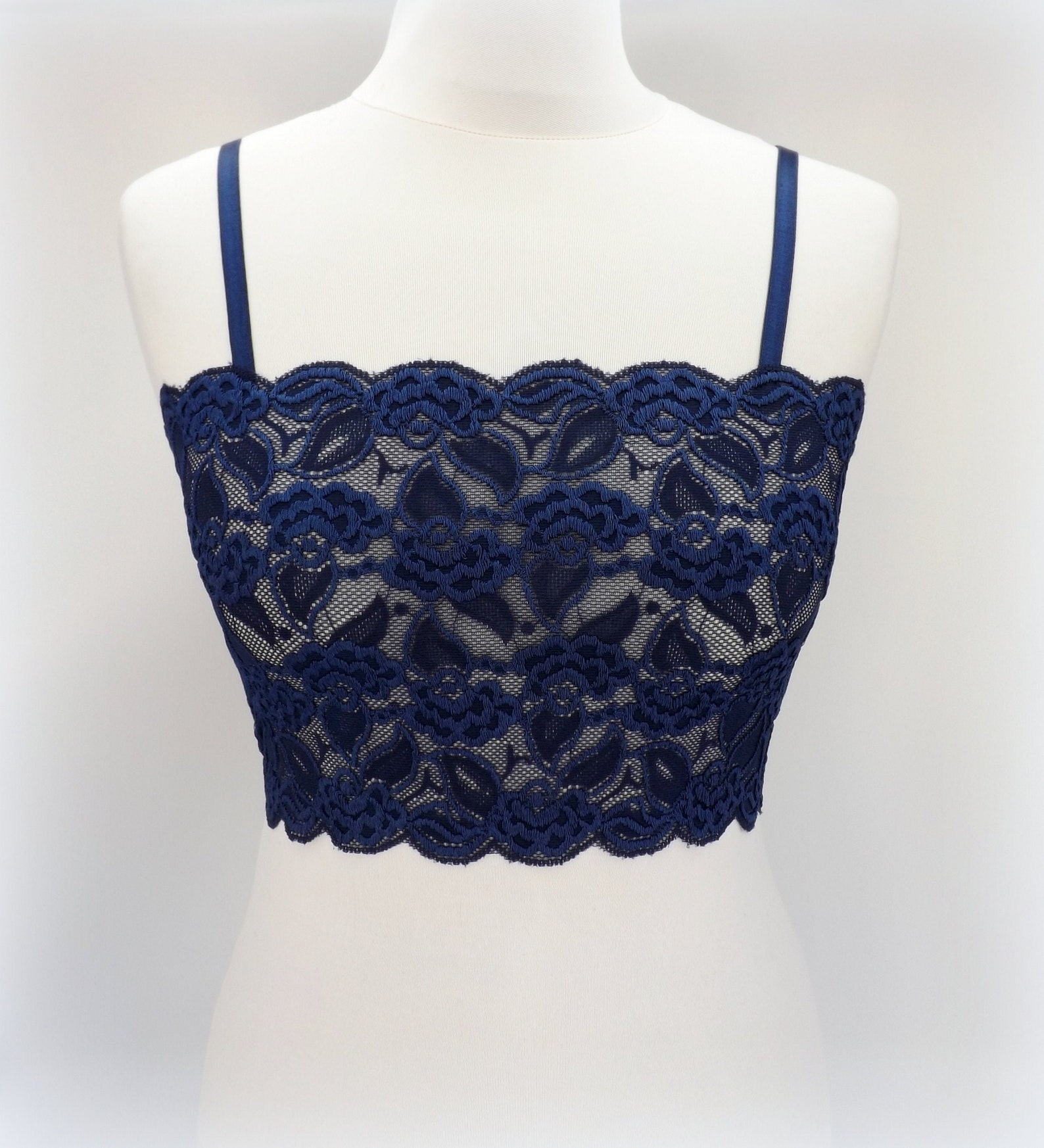 Navy Blue See Through Elastic Lace Bralette With Adjustable - Etsy Israel