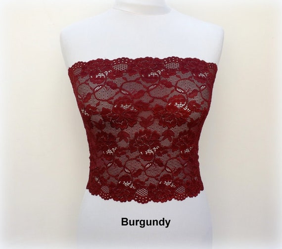 Red See Through Elastic Lace Tube Top Strapless -  Canada
