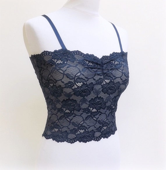 Navy Blue See Through Elastic Lace Tank Top Camisole Etsy Canada