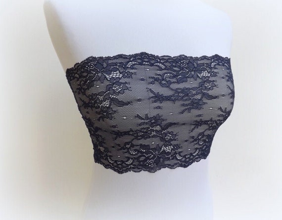 Navy Blue Sheer Elastic Lace Bandeau Top, Strapless Bra -  Canada