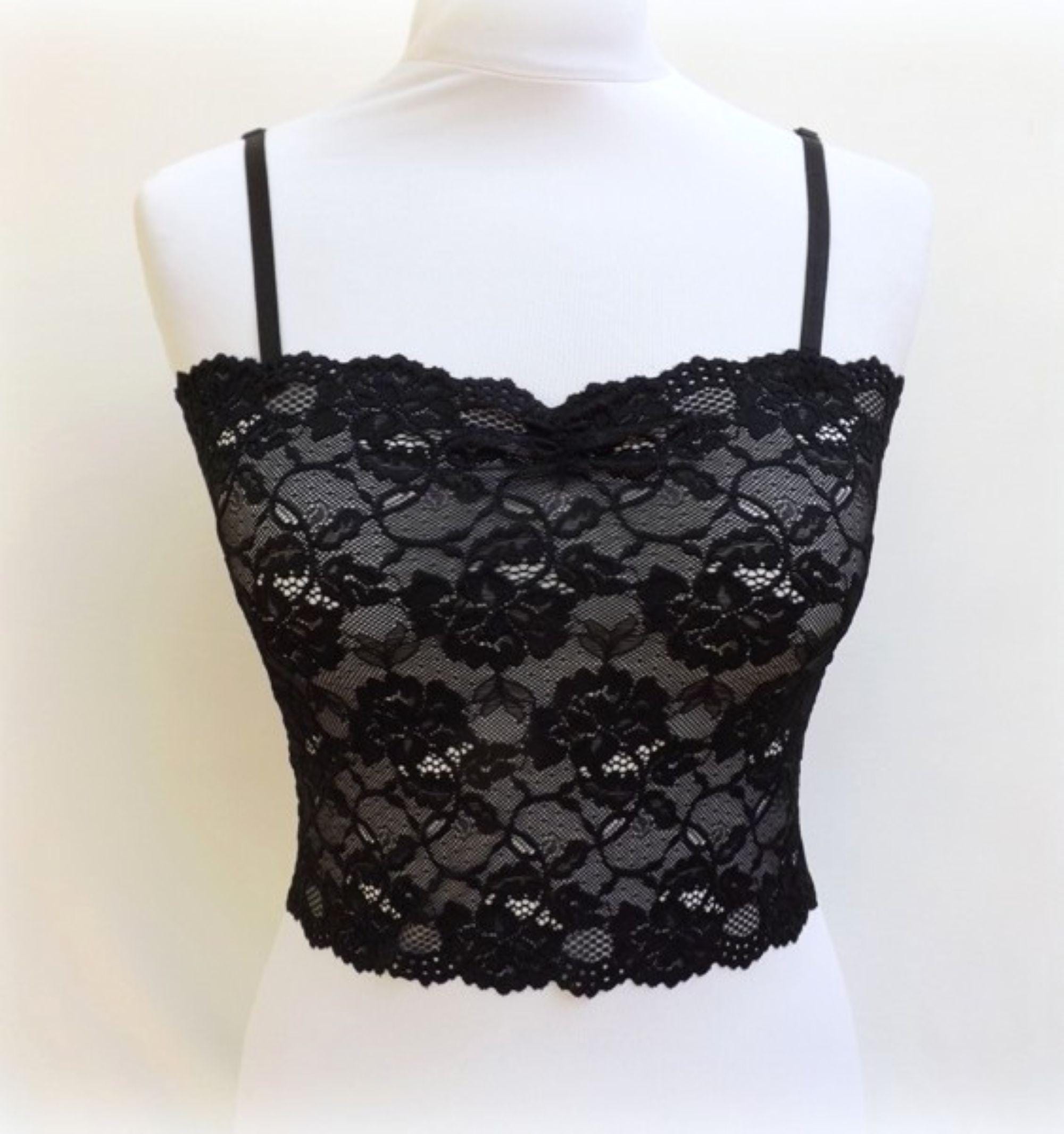 Black See Through Elastic Lace Tank Top Camisole, Sheer Black See Through Elastic Lace Tank Top Camisole, Sheer
