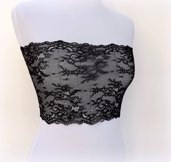 Black Sheer Elastic Lace Bandeau Top, Strapless Bra -  Canada