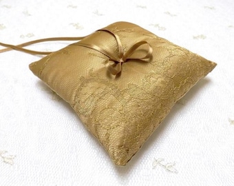 Gold floral lace wedding ring bearer pillow