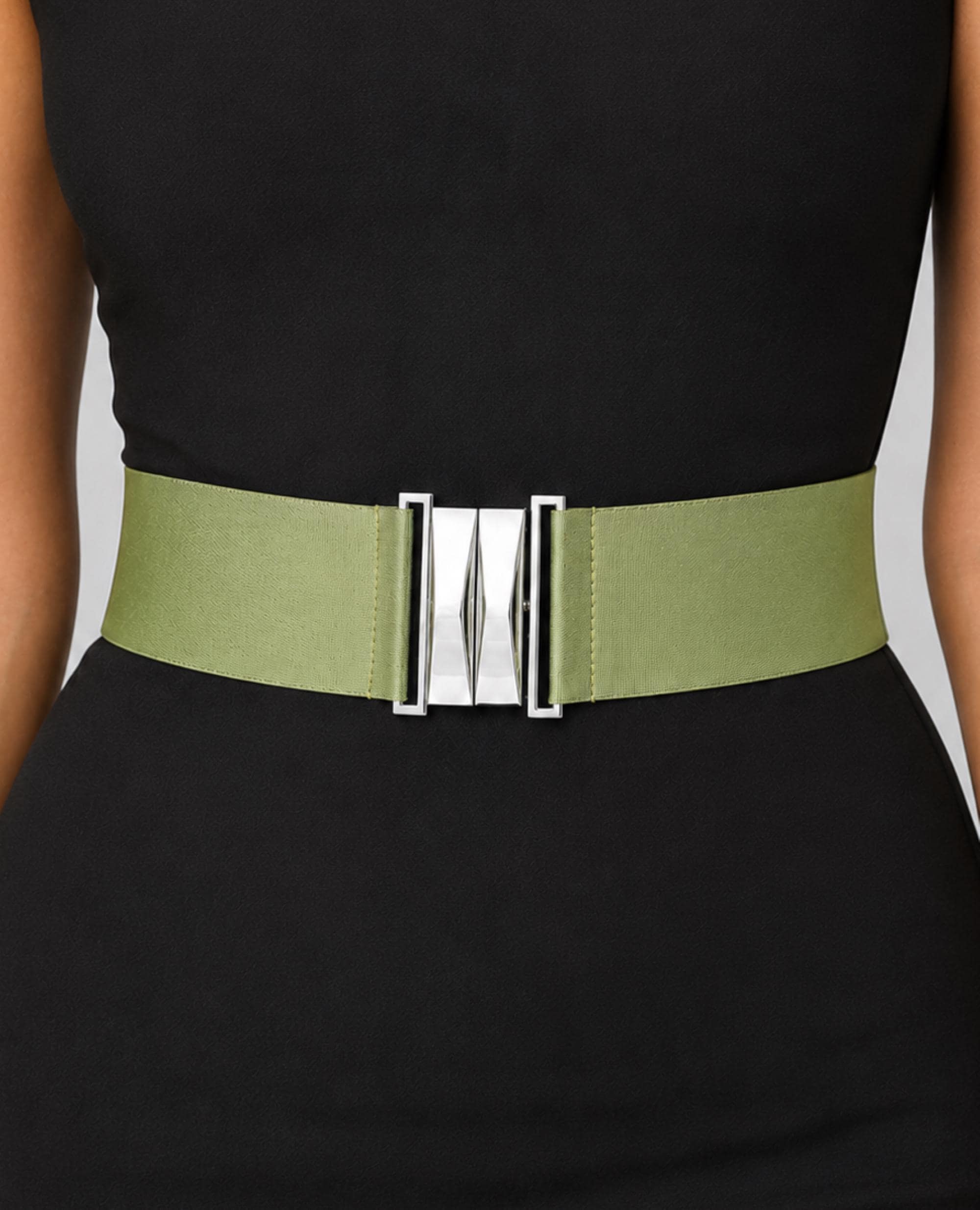 Green Stretch Belt with Double Ring Buckle Buy Green Belt With Ring Buckle Gold Tie Real Leather  main image 3