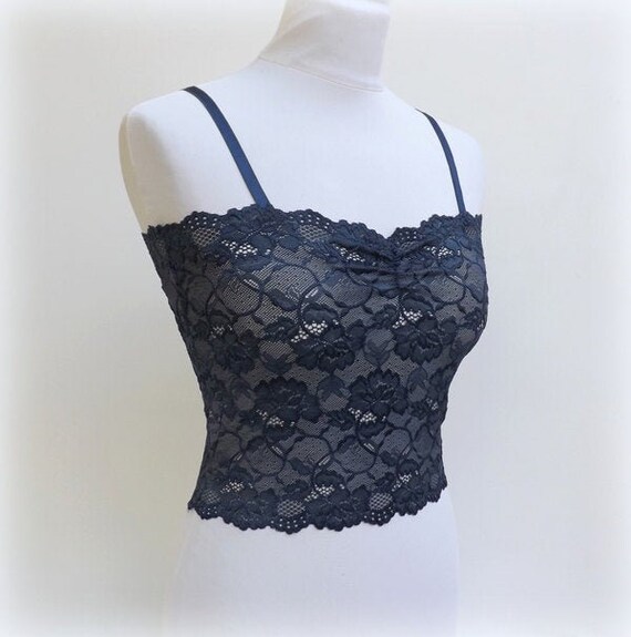Navy blue lace tank top camisole elastic lace cami Etsy
